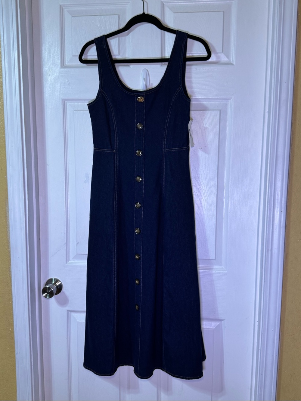 Anne Klein Navy Button-Front A-Line Midi Dress - Picture 2 of 10